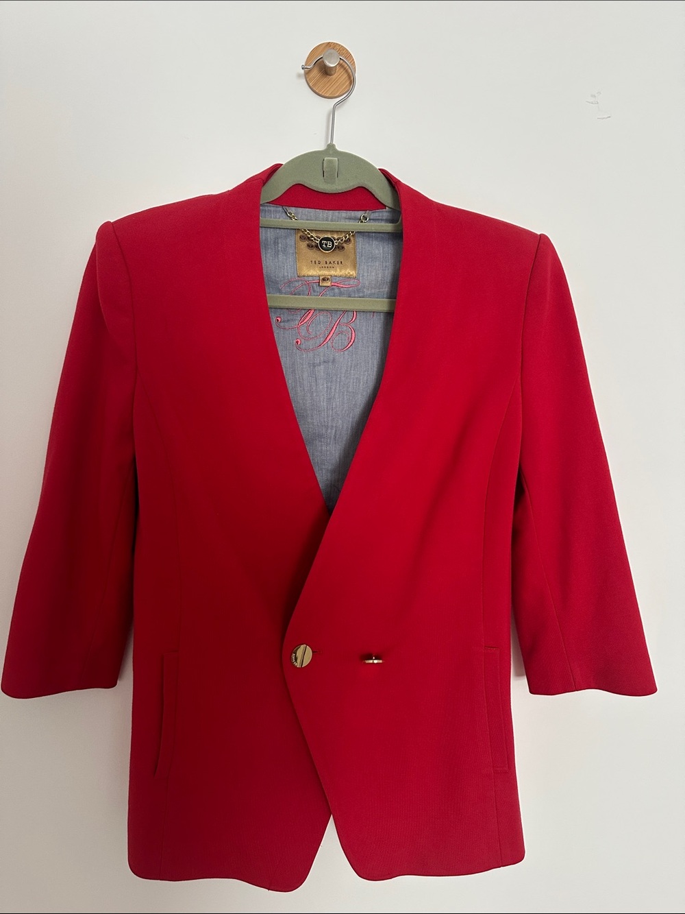 Ted Baker Bright Red Collarless Open-Front Blazer